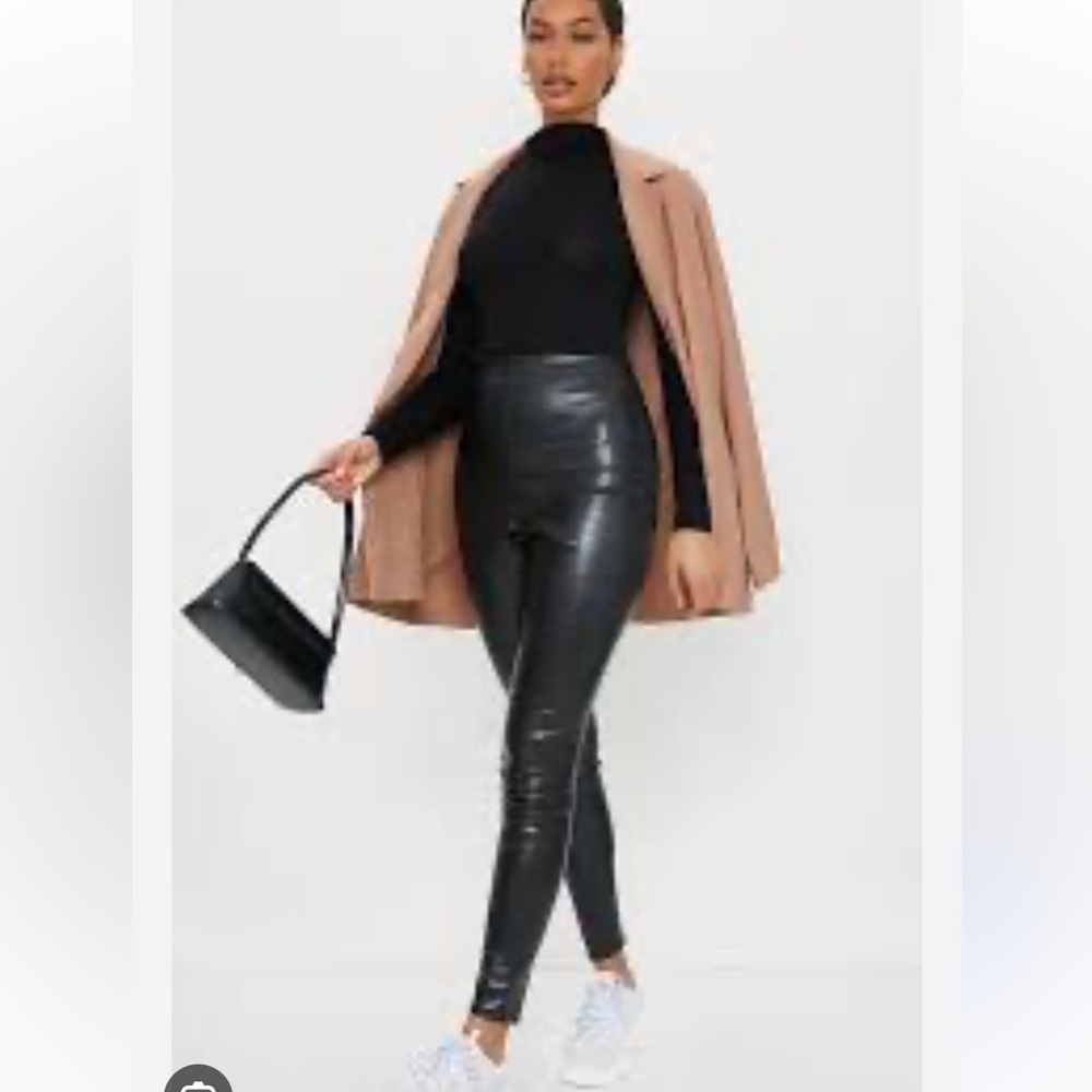 PrettyLittleThing | NWT Black crocodile faux leather skinny trousers siz…
